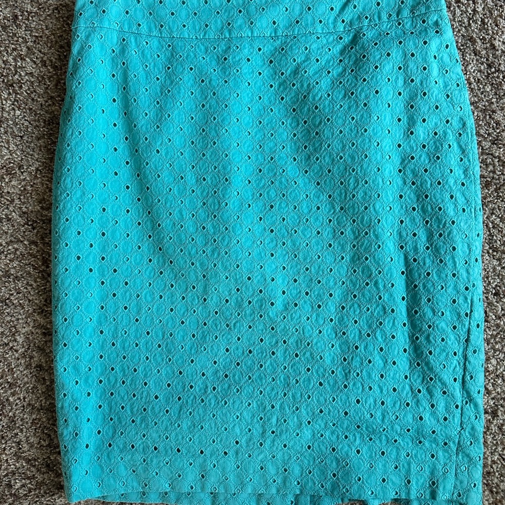 Ann Taylor Turqouise Eyelit Pencil Skirt